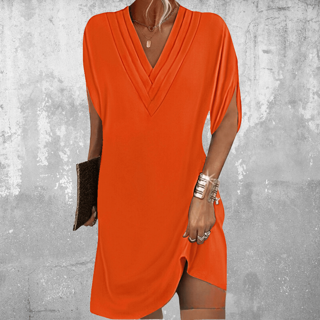 Thalia | Women's Casual V-Neck Short Sleeve Midi Dress