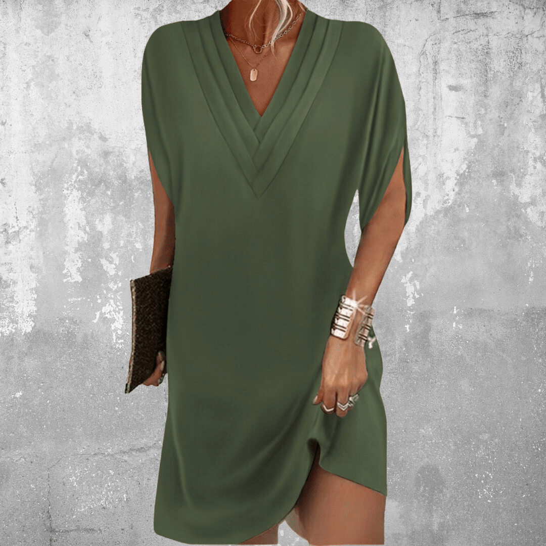 Thalia | Women's Casual V-Neck Short Sleeve Midi Dress