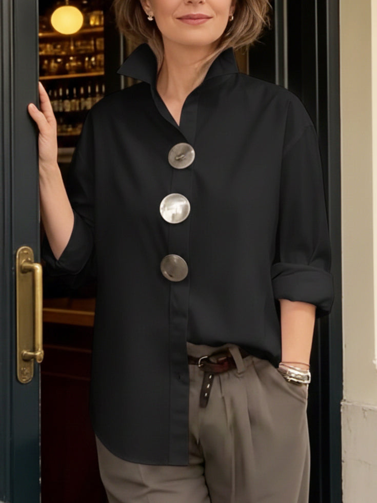 Betty - Women's Oversized Button-Front Shirt with Spread Collar