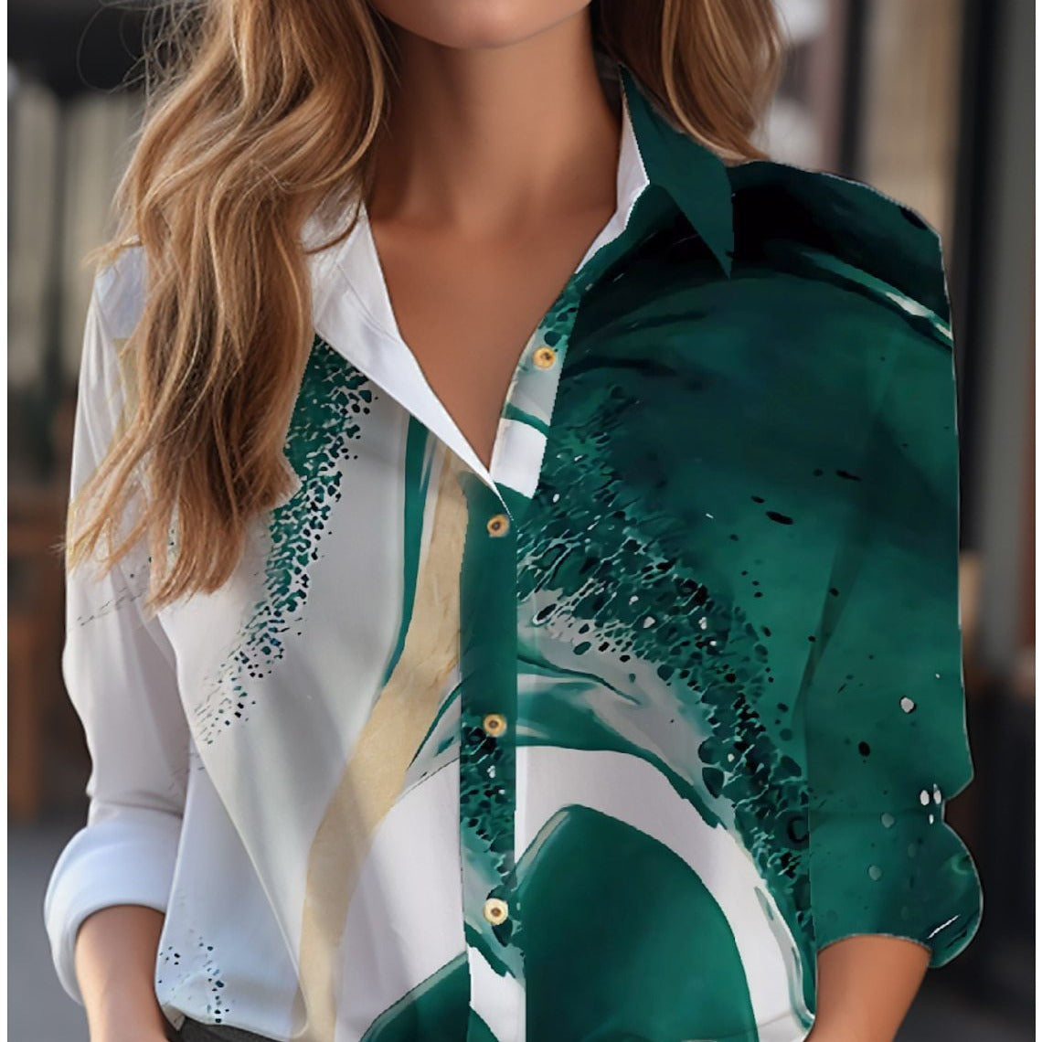 Inge - Women's Shirt Blouse with Floral Print and Button Placket