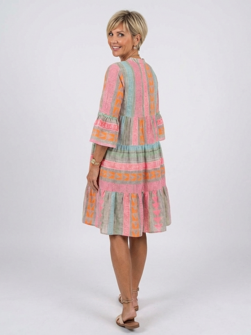 Maelle | Geometric Print V Neck Tiered Knee Length Dress 3