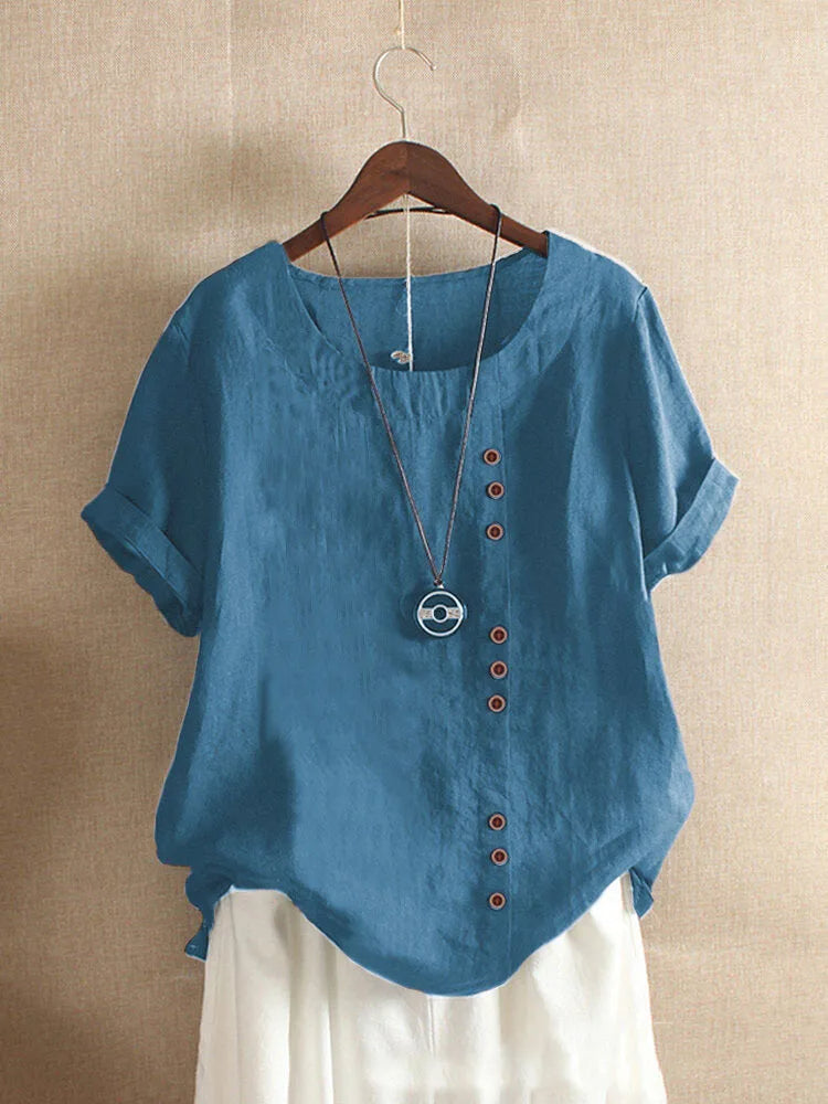 Karen - Women's Button-Front Linen Blend Casual Top