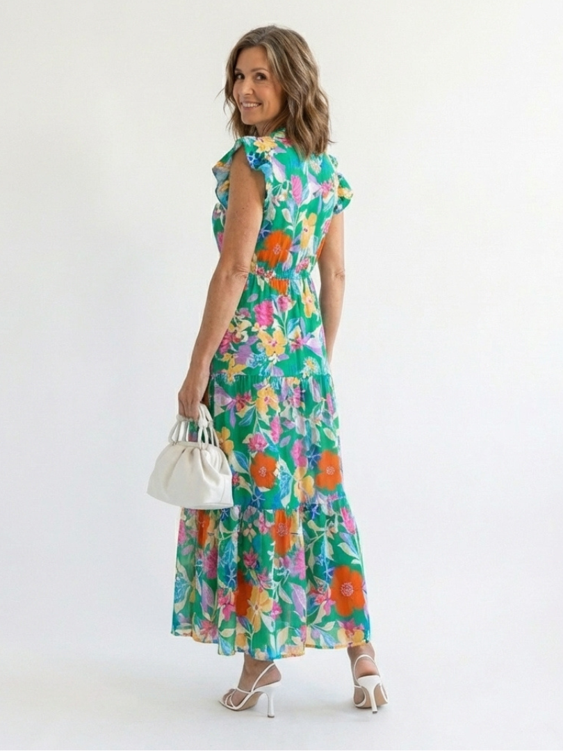 Lila | Floral V-Neck Tiered Midi Dress 3