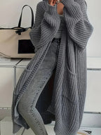 Gray view of longline cardigan