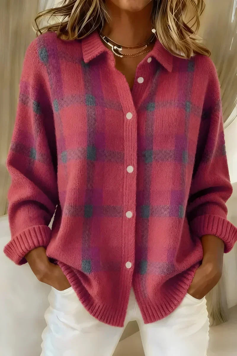 Ashley | Classic Collared Plaid Cardigan 1