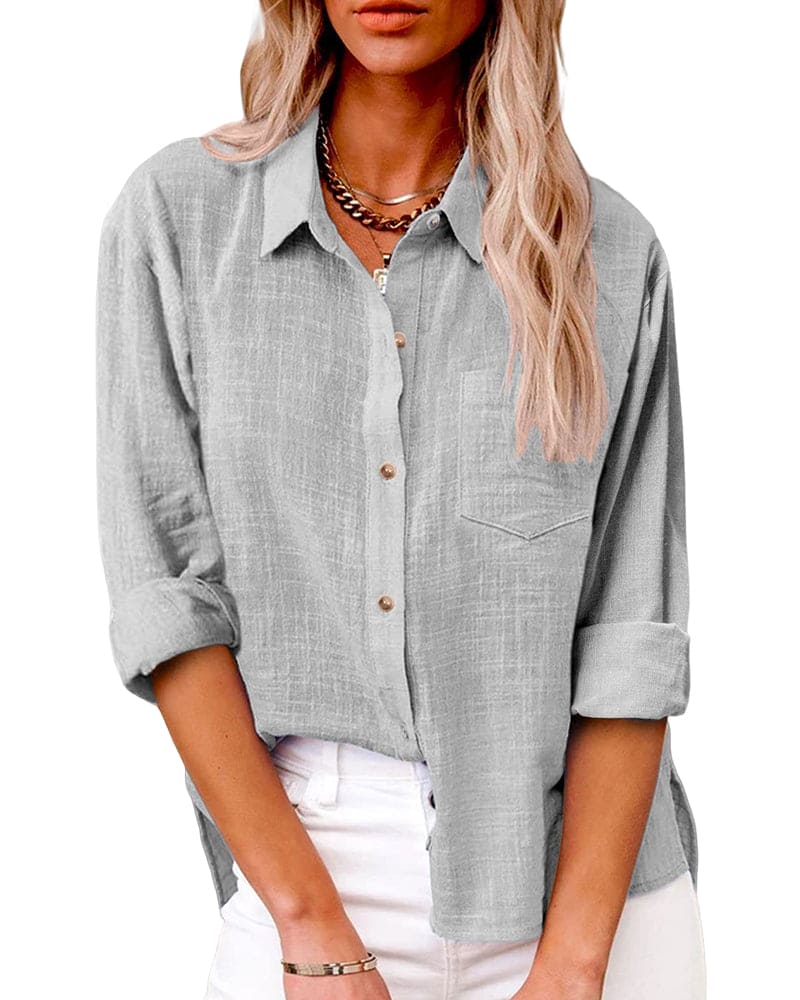 Emma - Women's Shirt Blouse with Chest Pocket and Loose Fit