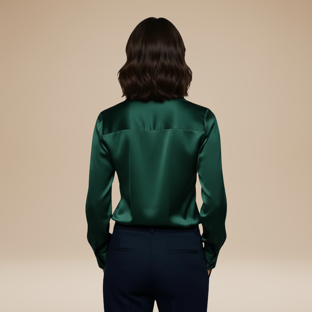 Women's Satin Blouse – V-Neck Long Sleeve Smart Top