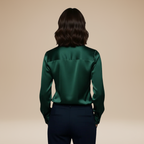 Women's Satin Blouse – V-Neck Long Sleeve Smart Top