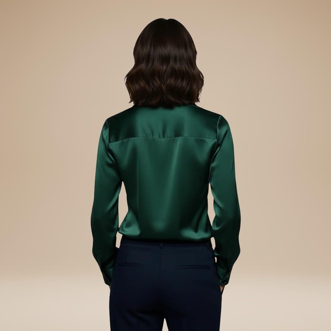 Women's Satin Blouse – V-Neck Long Sleeve Smart Top