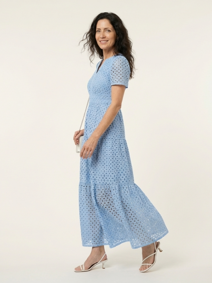 Brielle | V Neck Short Sleeve Tiered Midi Dress 2