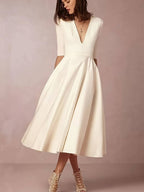 Women Wedding Guest Flared Midi Dress