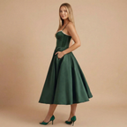 Women's Cocktail Sweetheart Neck Fit and Flare Midi Dress