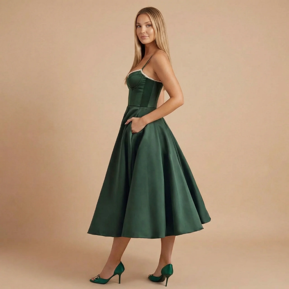 Women's Cocktail Sweetheart Neck Fit and Flare Midi Dress