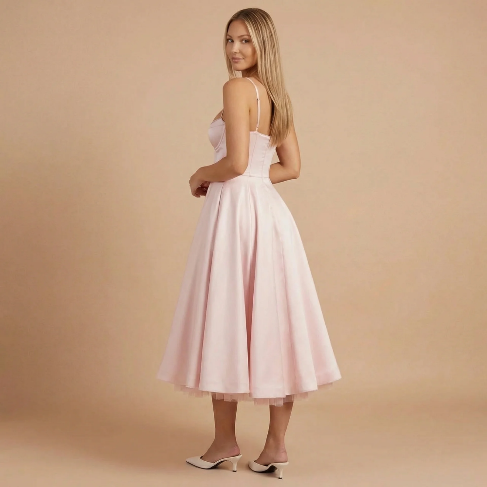 Women's Cocktail Sweetheart Neck Fit and Flare Midi Dress