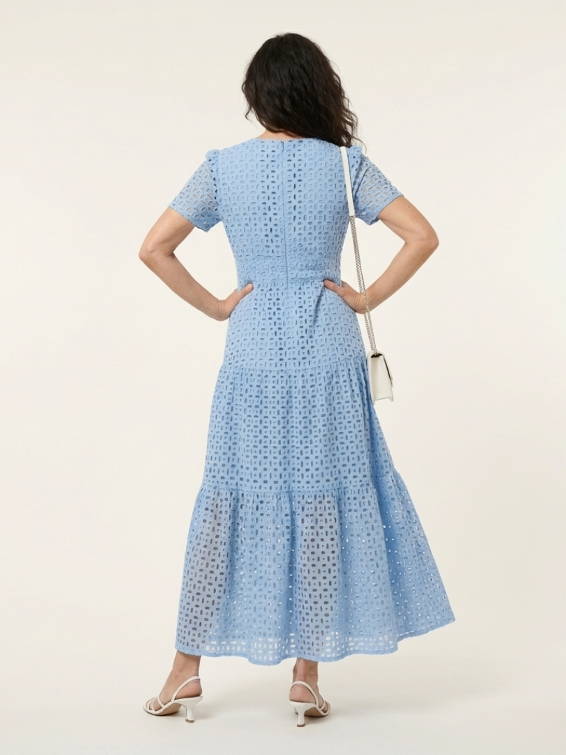 Brielle | V Neck Short Sleeve Tiered Midi Dress 4