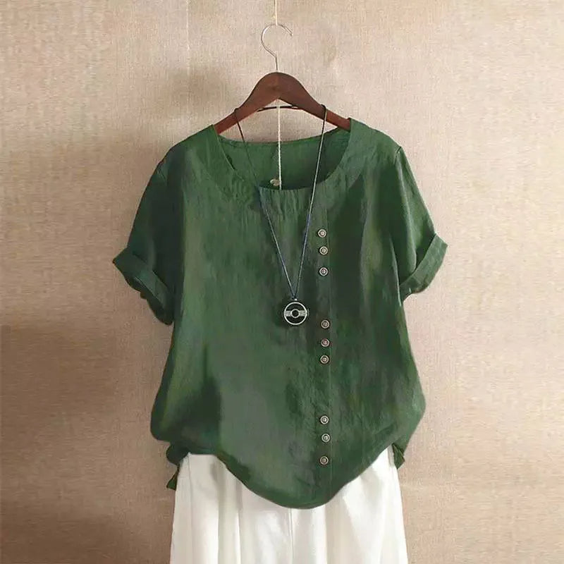 Karen - Women's Button-Front Linen Blend Casual Top