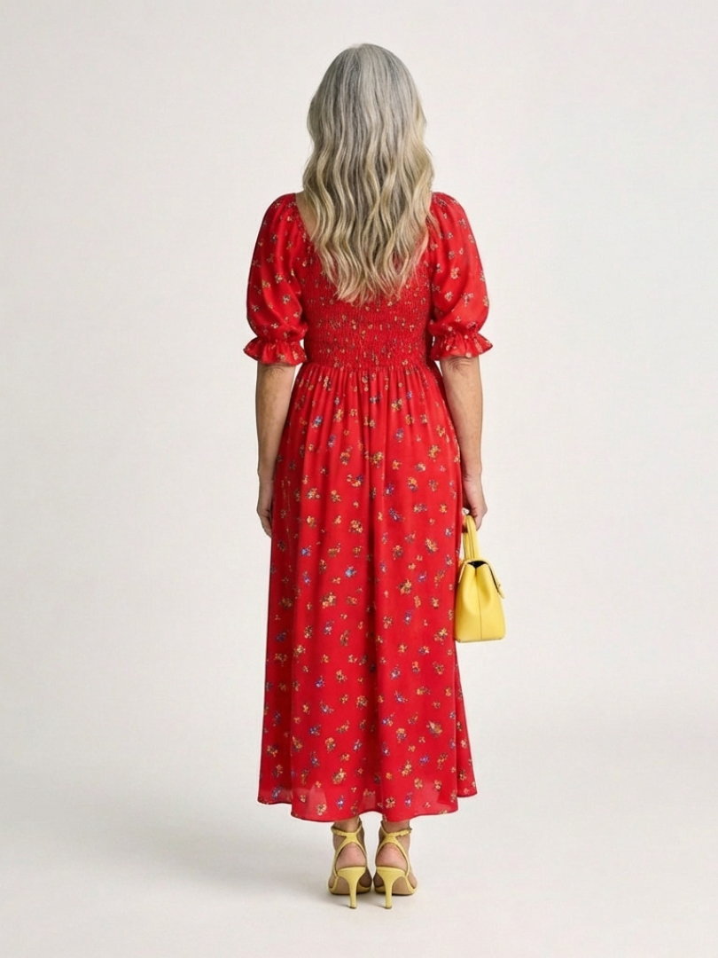Delphine | Square Neck Floral Puff Sleeve Midi Dress 4