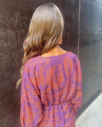 Olivia - Women's Paisley Print V-Neck Twist-Front Midi Dress