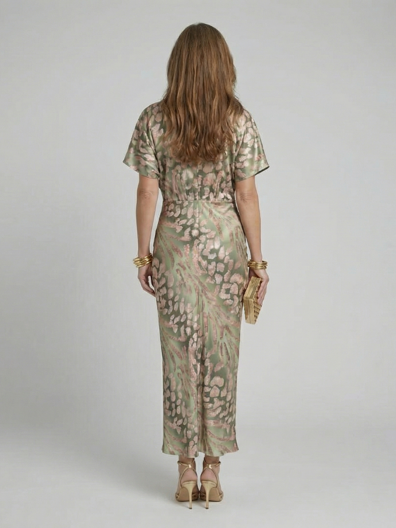 Coralie | Abstract Print V Neck Twist Waist Midi Dress 3