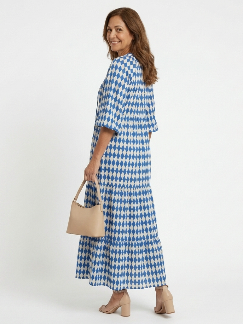 Elodie | Diamond Print Tiered Midi Dress 4