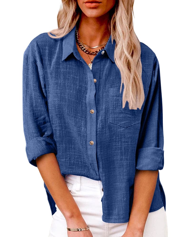 Emma - Women's Shirt Blouse with Chest Pocket and Loose Fit