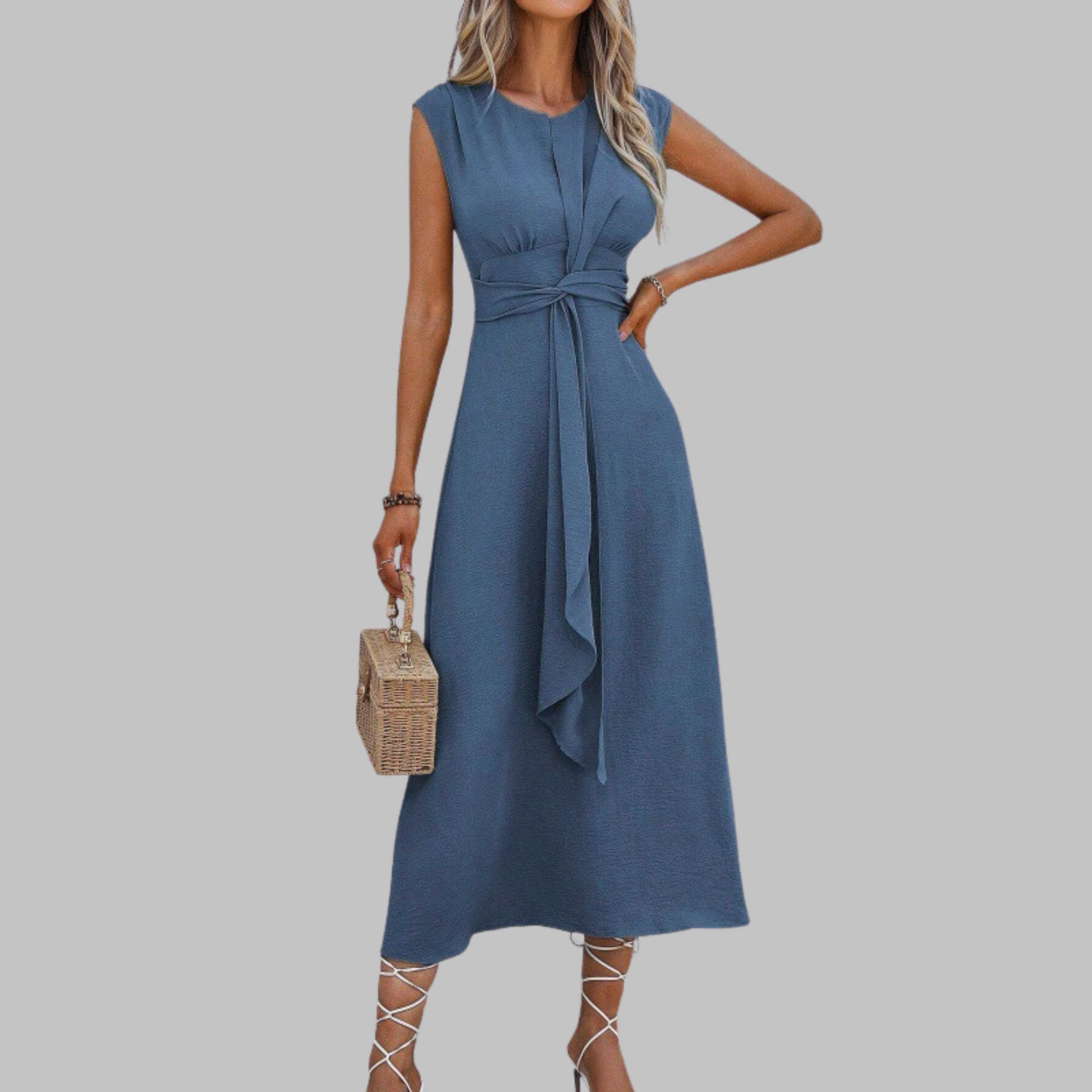 Natalie | Women’s Sleeveless Belted A Line Midi Dress