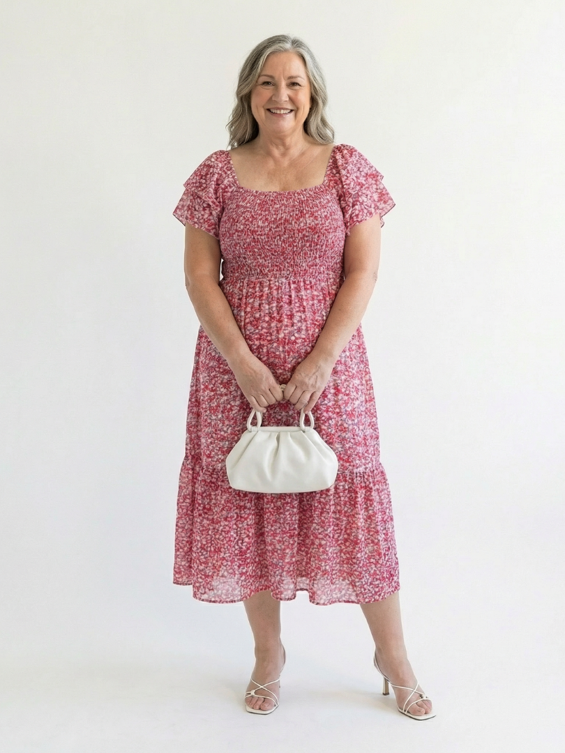 Odette | Off Shoulder Floral Smocked Midi Dress 3