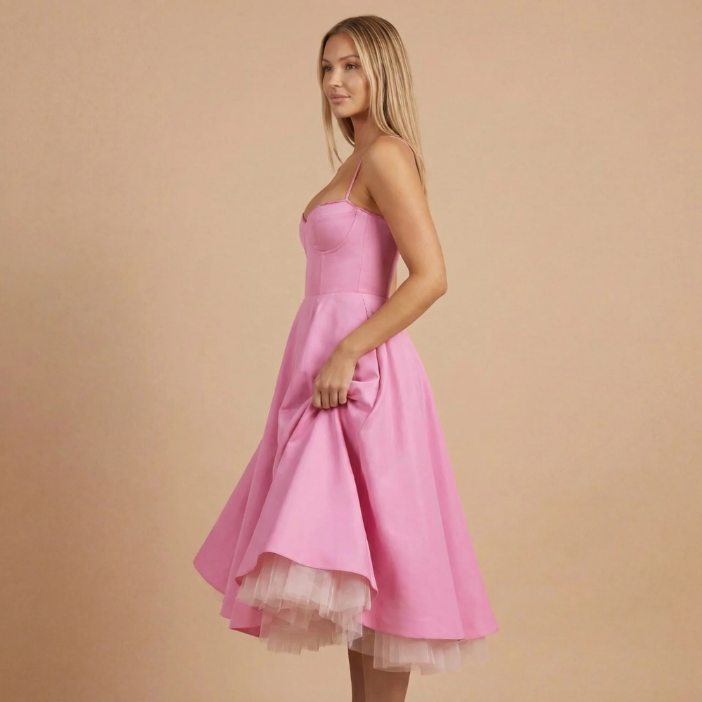 Women's Cocktail Sweetheart Neck Fit and Flare Midi Dress