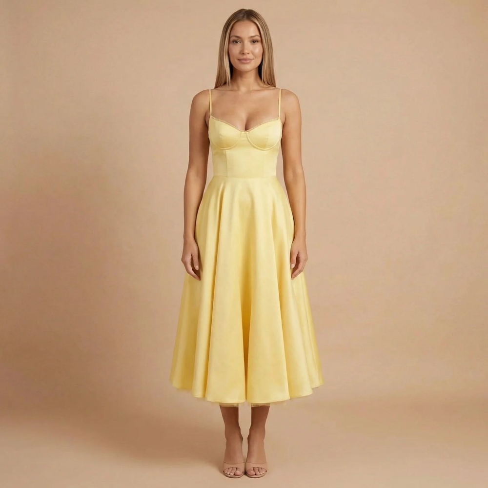 Women's Cocktail Sweetheart Neck Fit and Flare Midi Dress