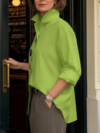 Betty - Women's Oversized Button-Front Shirt with Spread Collar