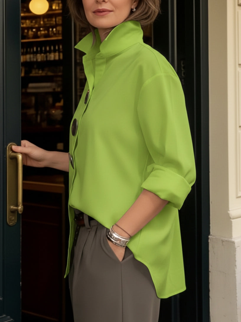 Betty - Women's Oversized Button-Front Shirt with Spread Collar