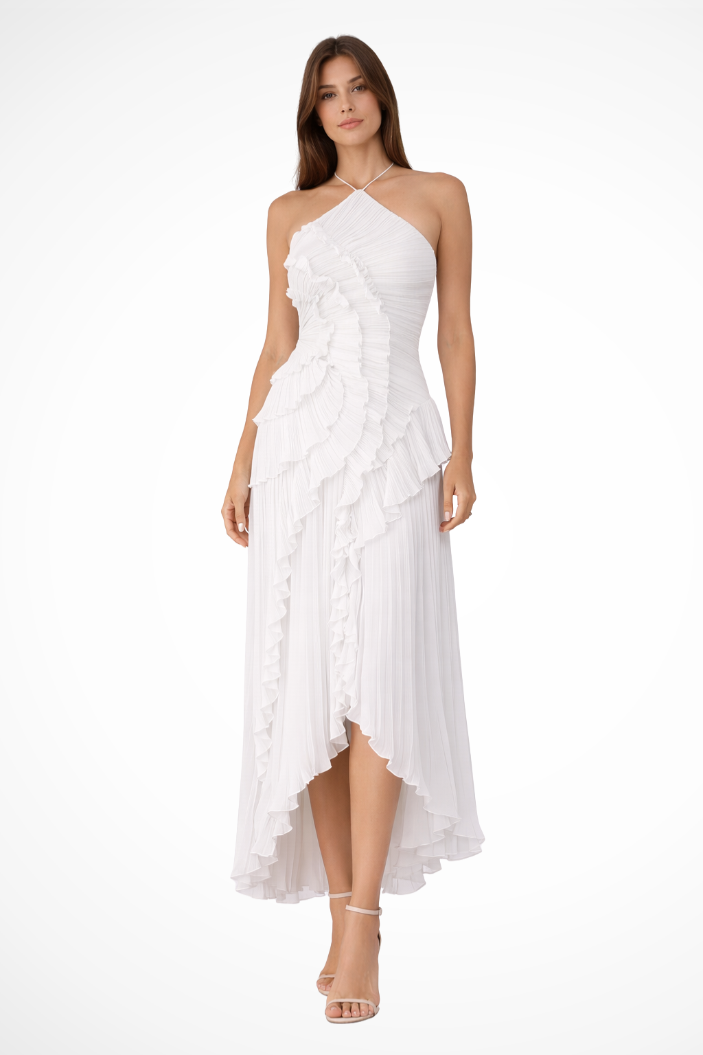 Lori - Women's Halter Neck Pleated Ruffle Maxi Dress