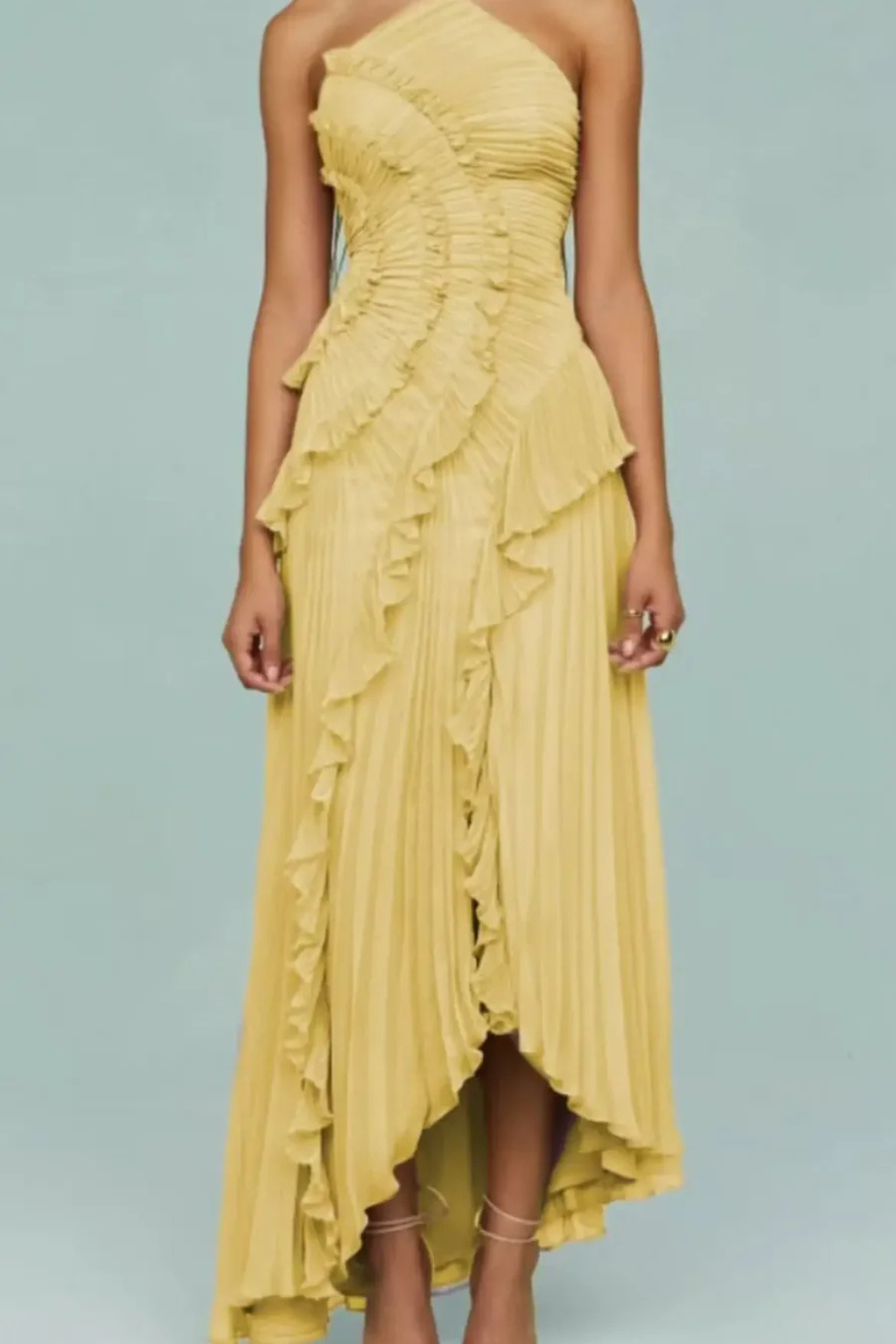 Lori - Women's Halter Neck Pleated Ruffle Maxi Dress