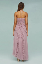 Lori - Women's Halter Neck Pleated Ruffle Maxi Dress