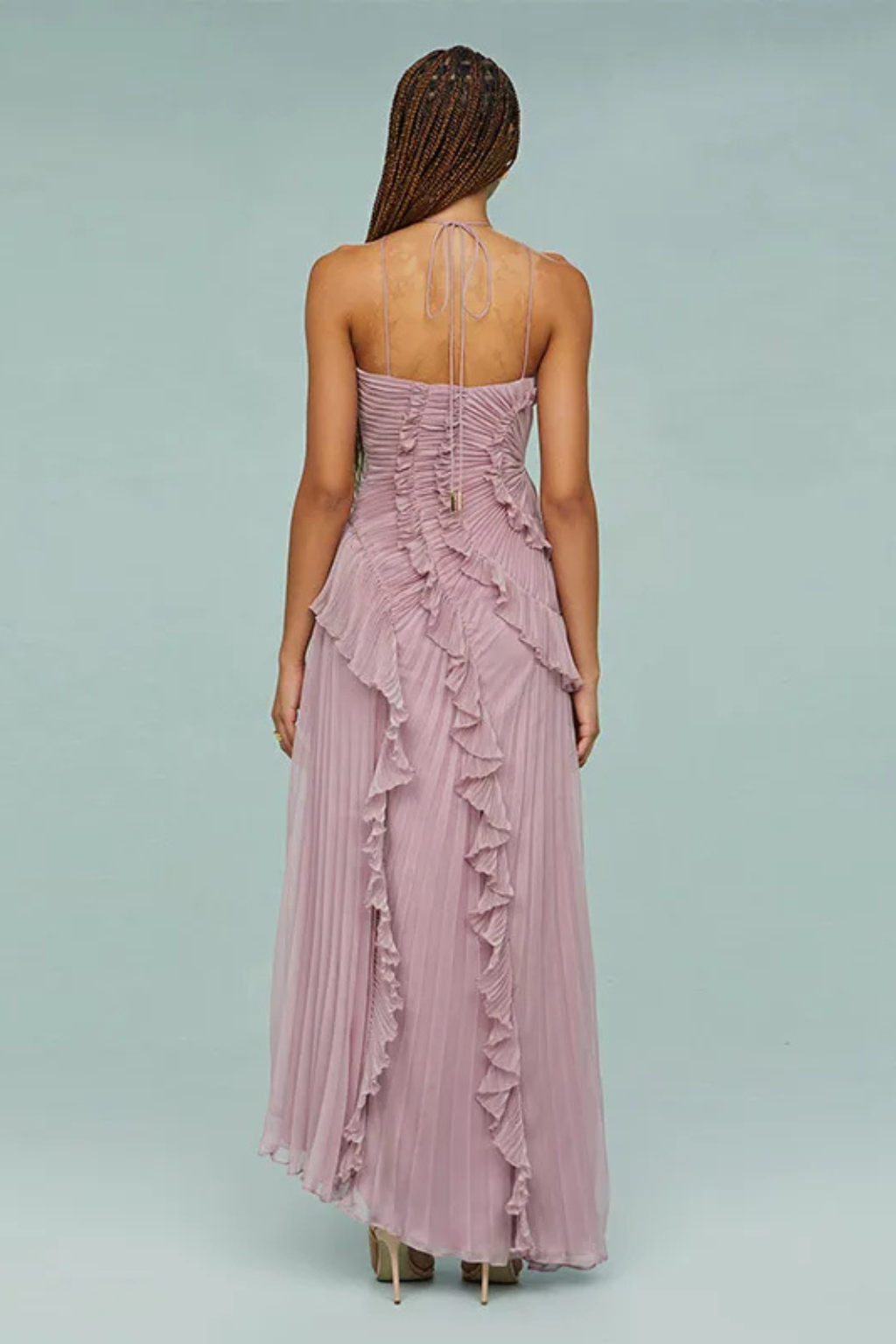 Lori - Women's Halter Neck Pleated Ruffle Maxi Dress