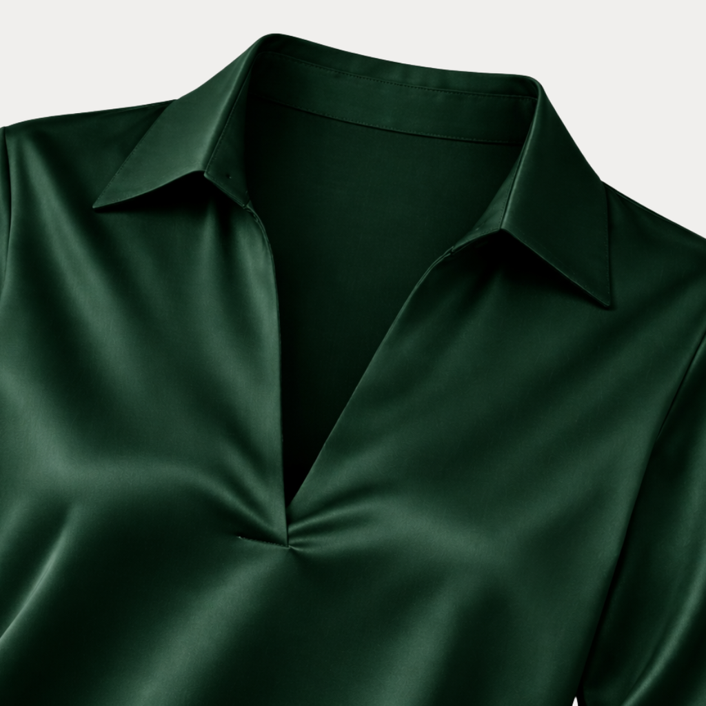 Women's Satin Blouse – V-Neck Long Sleeve Smart Top