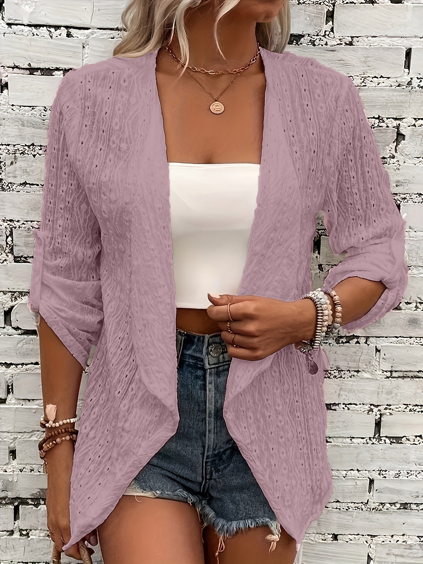 Women’s Crochet Knit Front Relaxed Fit Cardigan