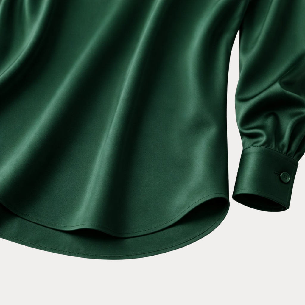 Women's Satin Blouse – V-Neck Long Sleeve Smart Top