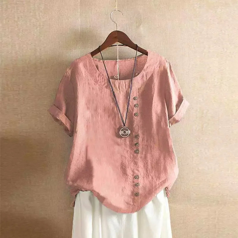 Karen - Women's Button-Front Linen Blend Casual Top