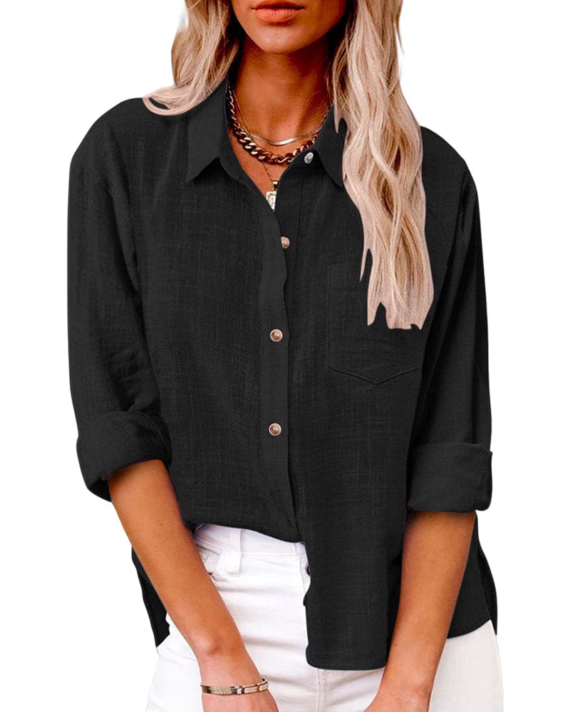 Emma - Women's Shirt Blouse with Chest Pocket and Loose Fit