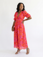 Willow | Floral V Neck Puff Sleeve Midi Dress 5