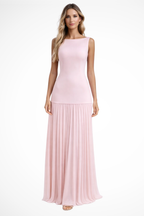 Cheryl - Women's Sleeveless Bateau Neck Top and Pleated Maxi Skirt Set