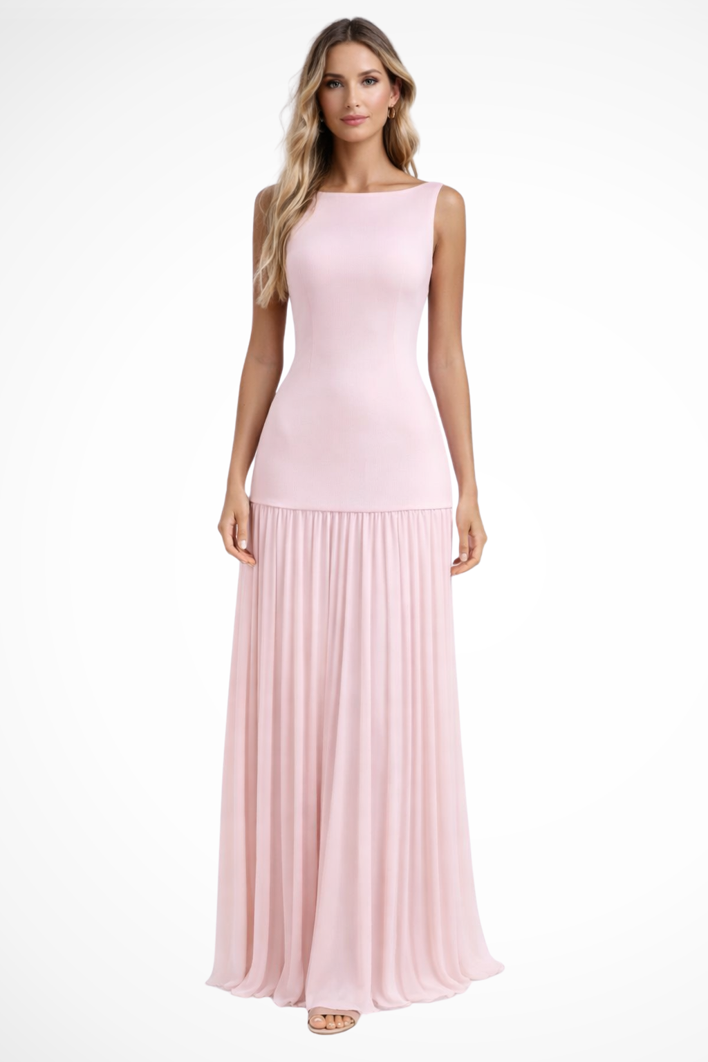 Cheryl - Women's Sleeveless Bateau Neck Top and Pleated Maxi Skirt Set
