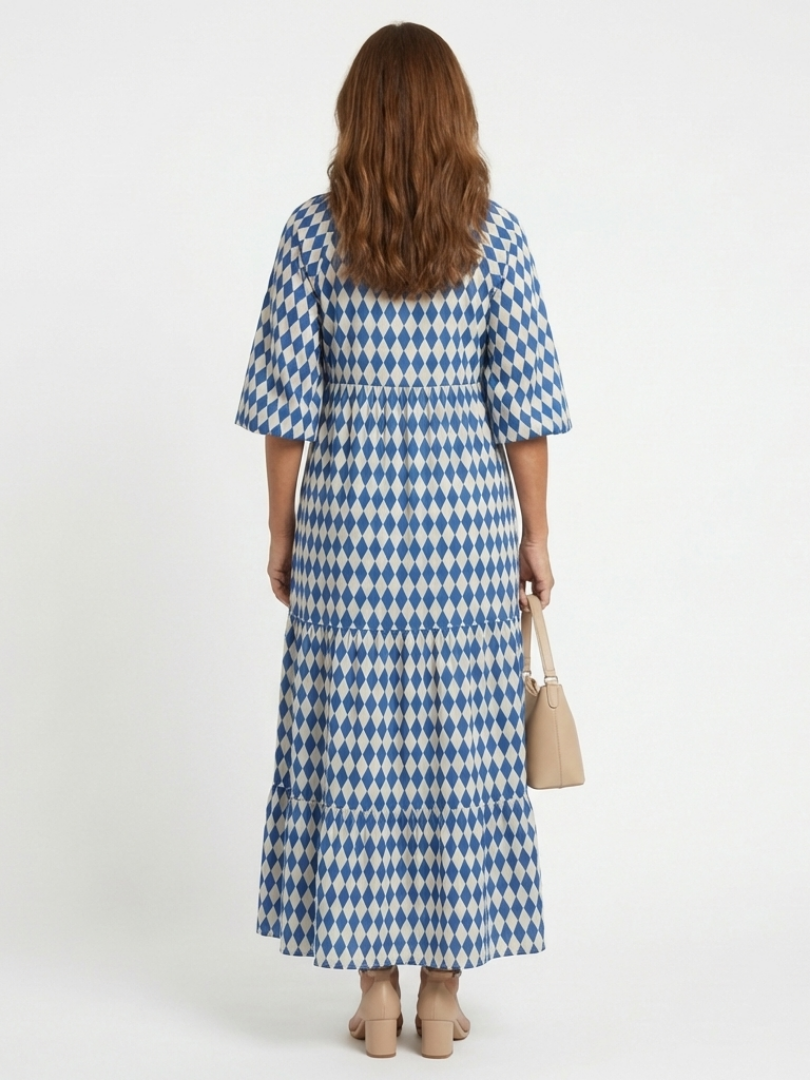 Elodie | Diamond Print Tiered Midi Dress 5