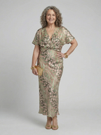 Coralie | Abstract Print V Neck Twist Waist Midi Dress 4