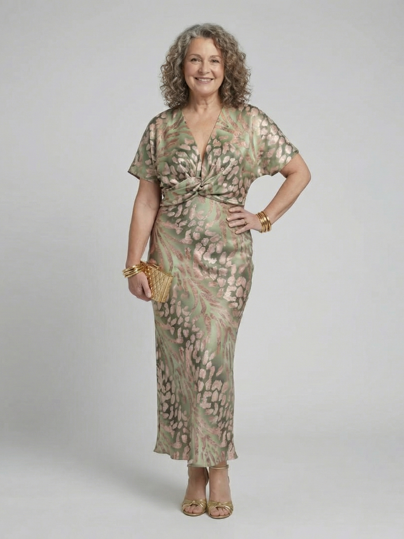 Coralie | Abstract Print V Neck Twist Waist Midi Dress 4