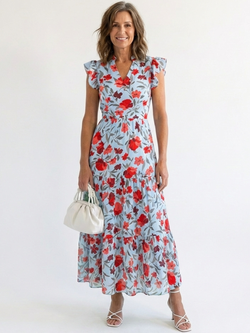 Lila | Floral V-Neck Tiered Midi Dress 4