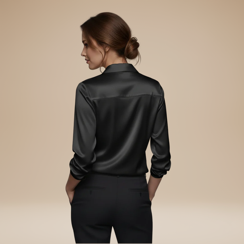 Women's Satin Blouse – V-Neck Long Sleeve Smart Top