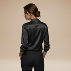 Women's Satin Blouse – V-Neck Long Sleeve Smart Top