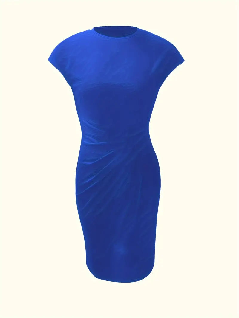 Jula - Women's Midi Dress with Ruching Detail and Short Sleeves